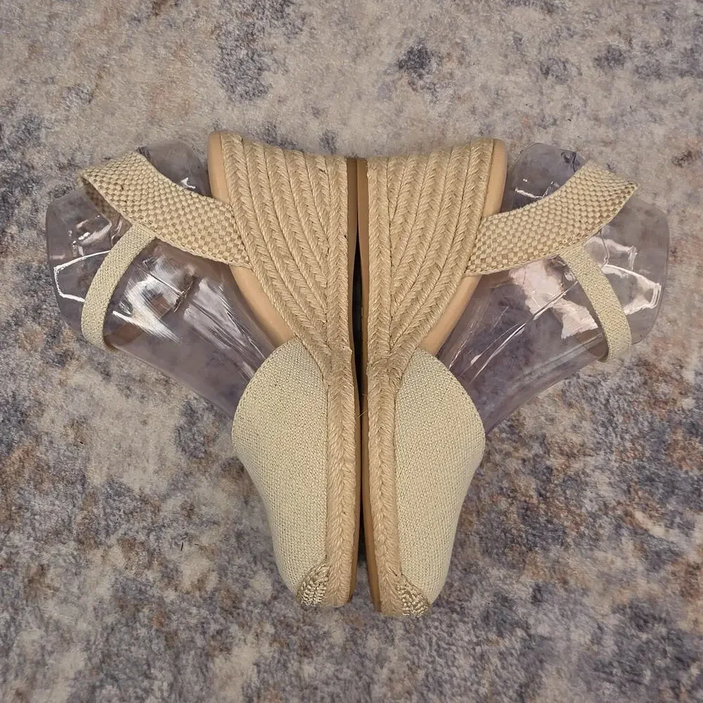 Alex Marie Shoes Womens Size 7.5 Beige Espadrille Wedge Sandals Ankle Strap Boho